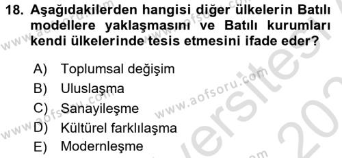 Kültür Sosyolojisi Dersi 2022 - 2023 Yılı Yaz Okulu Sınavı 18. Soru