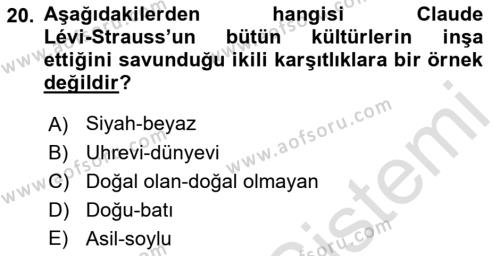 Kültür Sosyolojisi Dersi 2022 - 2023 Yılı Yaz Okulu Sınavı 20. Soru