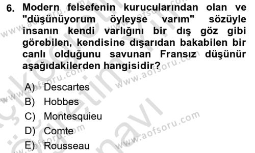 Kültür Sosyolojisi Dersi 2022 - 2023 Yılı Yaz Okulu Sınavı 6. Soru