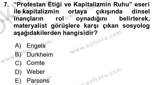 Kültür Sosyolojisi Dersi 2022 - 2023 Yılı Yaz Okulu Sınavı 7. Soru