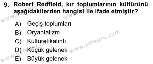 Kültür Sosyolojisi Dersi 2022 - 2023 Yılı Yaz Okulu Sınavı 9. Soru