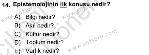 Kültür Sosyolojisi Dersi 2023 - 2024 Yılı (Vize) Ara Sınavı 14. Soru