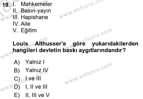 Kültür Sosyolojisi Dersi 2023 - 2024 Yılı (Vize) Ara Sınavı 19. Soru