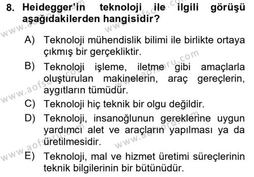 Kültür Sosyolojisi Dersi 2023 - 2024 Yılı (Vize) Ara Sınavı 8. Soru