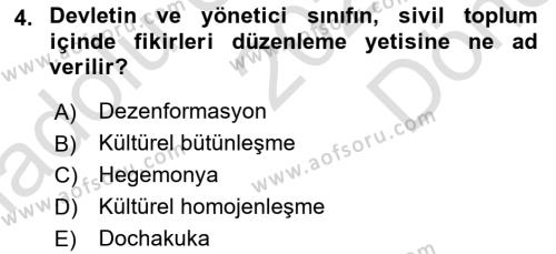 Kültür Sosyolojisi Dersi 2023 - 2024 Yılı (Final) Dönem Sonu Sınavı 4. Soru