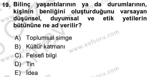 Kültür Sosyolojisi Dersi 2024 - 2025 Yılı (Vize) Ara Sınavı 19. Soru