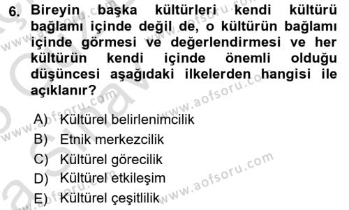 Kültür Sosyolojisi Dersi 2024 - 2025 Yılı (Vize) Ara Sınavı 6. Soru