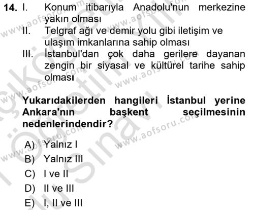 Kent Sosyolojisi Dersi 2020 - 2021 Yılı Yaz Okulu Sınavı 14. Soru