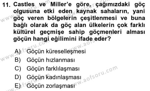 Kent Sosyolojisi Dersi 2021 - 2022 Yılı (Vize) Ara Sınavı 11. Soru