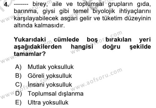 Kent Sosyolojisi Dersi 2021 - 2022 Yılı (Vize) Ara Sınavı 4. Soru