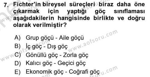 Kent Sosyolojisi Dersi 2021 - 2022 Yılı (Vize) Ara Sınavı 7. Soru