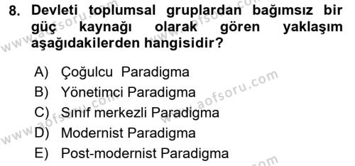 Kent Sosyolojisi Dersi 2021 - 2022 Yılı (Vize) Ara Sınavı 8. Soru