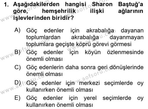 Kent Sosyolojisi Dersi 2021 - 2022 Yılı Yaz Okulu Sınavı 1. Soru