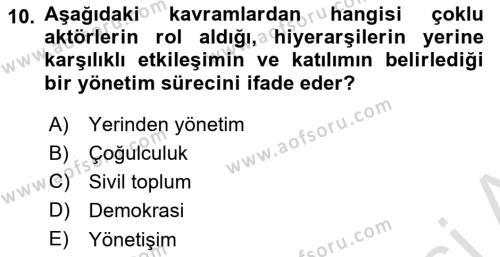 Kent Sosyolojisi Dersi 2021 - 2022 Yılı Yaz Okulu Sınavı 10. Soru