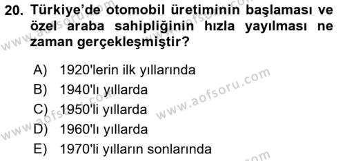 Kent Sosyolojisi Dersi 2021 - 2022 Yılı Yaz Okulu Sınavı 20. Soru