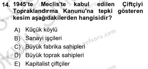 Kent Sosyolojisi Dersi 2022 - 2023 Yılı Yaz Okulu Sınavı 14. Soru