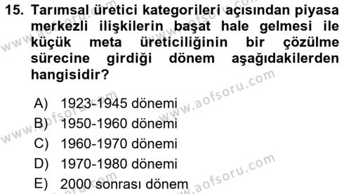 Kent Sosyolojisi Dersi 2022 - 2023 Yılı Yaz Okulu Sınavı 15. Soru