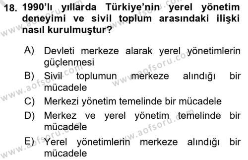 Kent Sosyolojisi Dersi 2022 - 2023 Yılı Yaz Okulu Sınavı 18. Soru