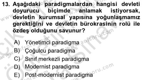 Kent Sosyolojisi Dersi 2023 - 2024 Yılı (Vize) Ara Sınavı 13. Soru