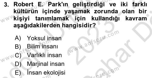 Kent Sosyolojisi Dersi 2023 - 2024 Yılı (Vize) Ara Sınavı 3. Soru