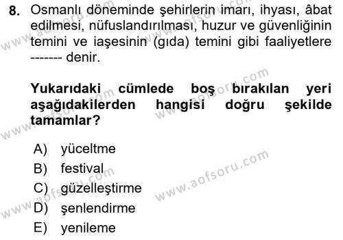 Kent Sosyolojisi Dersi 2023 - 2024 Yılı (Final) Dönem Sonu Sınavı 8. Soru