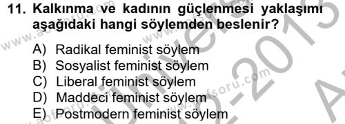Toplumsal Cinsiyet Çalışmaları Dersi 2012 - 2013 Yılı (Vize) Ara Sınavı 11. Soru