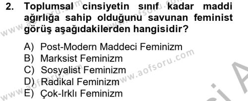 Toplumsal Cinsiyet Çalışmaları Dersi 2012 - 2013 Yılı (Final) Dönem Sonu Sınavı 2. Soru