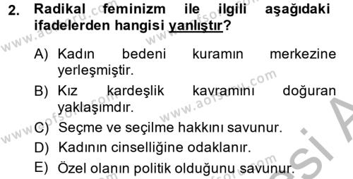Toplumsal Cinsiyet Çalışmaları Dersi 2013 - 2014 Yılı (Final) Dönem Sonu Sınavı 2. Soru