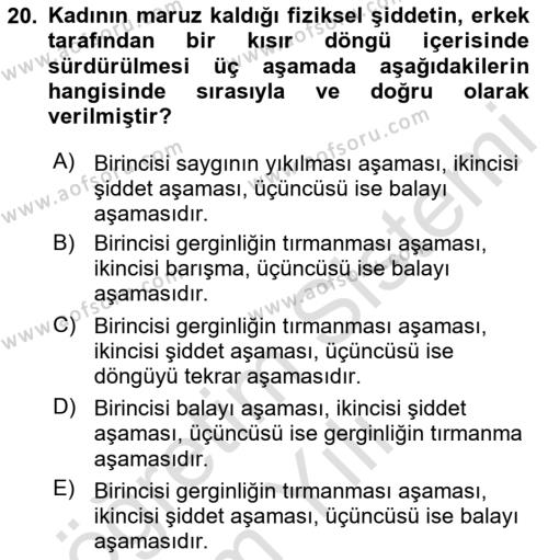 Toplumsal Cinsiyet Çalışmaları Dersi 2020 - 2021 Yılı Yaz Okulu Sınavı 20. Soru