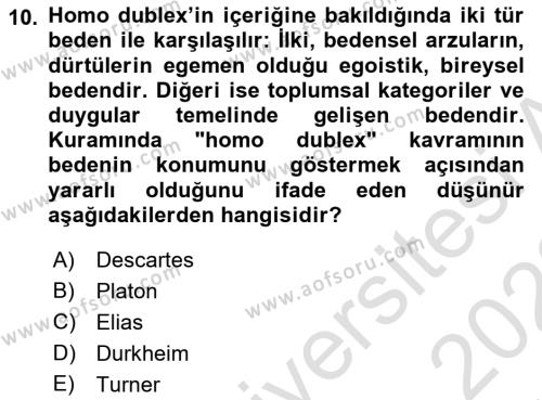 Toplumsal Cinsiyet Çalışmaları Dersi 2021 - 2022 Yılı (Vize) Ara Sınavı 10. Soru