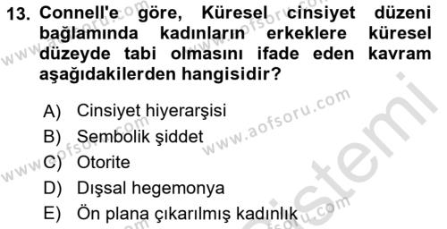 Toplumsal Cinsiyet Çalışmaları Dersi 2021 - 2022 Yılı (Vize) Ara Sınavı 13. Soru