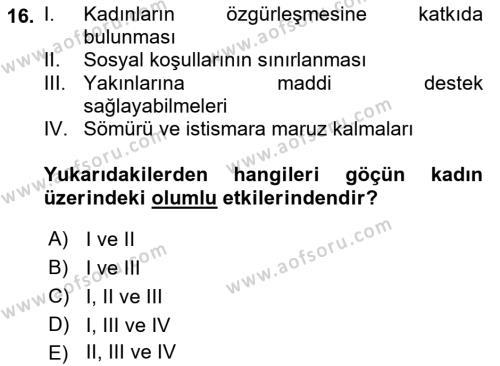 Toplumsal Cinsiyet Çalışmaları Dersi 2021 - 2022 Yılı (Vize) Ara Sınavı 16. Soru