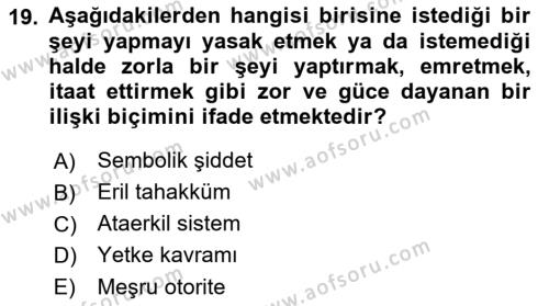 Toplumsal Cinsiyet Çalışmaları Dersi 2021 - 2022 Yılı (Vize) Ara Sınavı 19. Soru