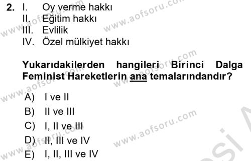 Toplumsal Cinsiyet Çalışmaları Dersi 2021 - 2022 Yılı (Vize) Ara Sınavı 2. Soru