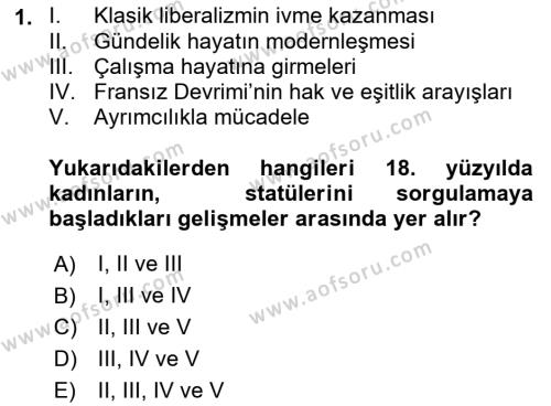 Toplumsal Cinsiyet Çalışmaları Dersi 2021 - 2022 Yılı Yaz Okulu Sınavı 1. Soru