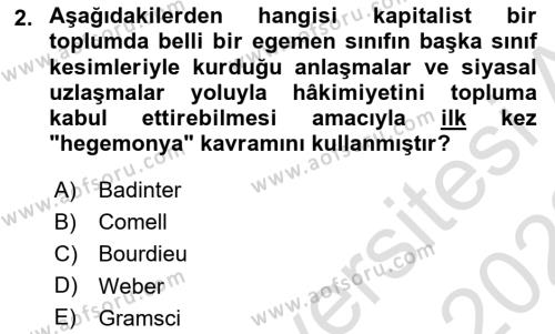 Toplumsal Cinsiyet Çalışmaları Dersi 2021 - 2022 Yılı Yaz Okulu Sınavı 2. Soru