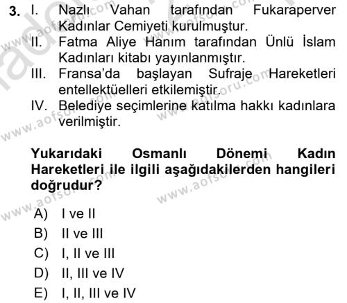 Toplumsal Cinsiyet Çalışmaları Dersi 2021 - 2022 Yılı Yaz Okulu Sınavı 3. Soru