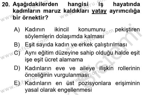 Toplumsal Cinsiyet Çalışmaları Dersi 2022 - 2023 Yılı Yaz Okulu Sınavı 20. Soru