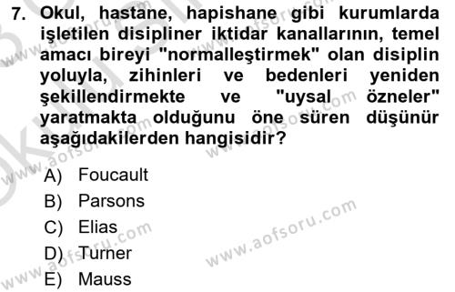 Toplumsal Cinsiyet Çalışmaları Dersi 2022 - 2023 Yılı Yaz Okulu Sınavı 7. Soru