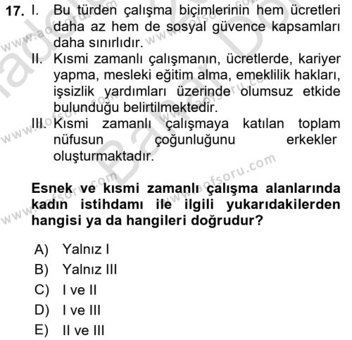 Toplumsal Cinsiyet Çalışmaları Dersi 2023 - 2024 Yılı (Final) Dönem Sonu Sınavı 17. Soru