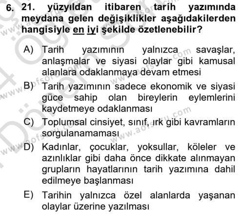 Toplumsal Cinsiyet Çalışmaları Dersi 2023 - 2024 Yılı (Final) Dönem Sonu Sınavı 6. Soru