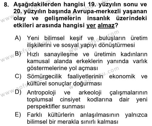 Toplumsal Cinsiyet Çalışmaları Dersi 2023 - 2024 Yılı (Final) Dönem Sonu Sınavı 8. Soru