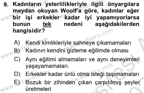 Toplumsal Cinsiyet Çalışmaları Dersi 2023 - 2024 Yılı (Final) Dönem Sonu Sınavı 9. Soru