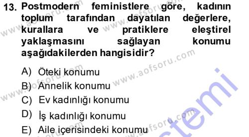 Toplumsal Cinsiyet Sosyolojisi Dersi 2013 - 2014 Yılı (Final) Dönem Sonu Sınavı 13. Soru