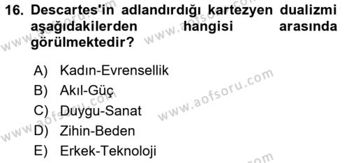 Toplumsal Cinsiyet Sosyolojisi Dersi 2020 - 2021 Yılı Yaz Okulu Sınavı 16. Soru