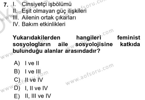 Toplumsal Cinsiyet Sosyolojisi Dersi 2020 - 2021 Yılı Yaz Okulu Sınavı 7. Soru