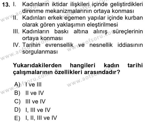 Toplumsal Cinsiyet Sosyolojisi Dersi 2021 - 2022 Yılı (Final) Dönem Sonu Sınavı 13. Soru