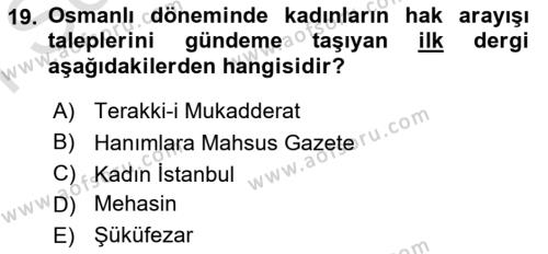 Toplumsal Cinsiyet Sosyolojisi Dersi 2021 - 2022 Yılı (Final) Dönem Sonu Sınavı 19. Soru