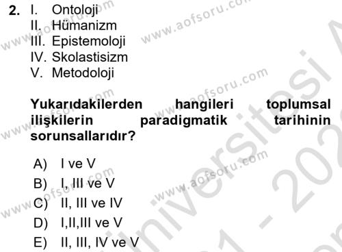 Toplumsal Cinsiyet Sosyolojisi Dersi 2021 - 2022 Yılı (Final) Dönem Sonu Sınavı 2. Soru