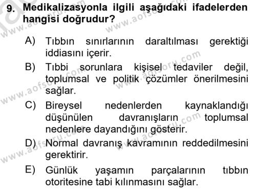 Toplumsal Cinsiyet Sosyolojisi Dersi 2021 - 2022 Yılı (Final) Dönem Sonu Sınavı 9. Soru